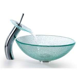 Broken Glass Vessel Sink and Waterfall Faucet Faucet Finish: Chrome