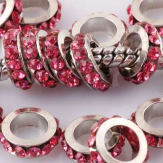 10X Tresor Pink Rhinestone Crystal Rondelle Spacer Findings Beads Fit 