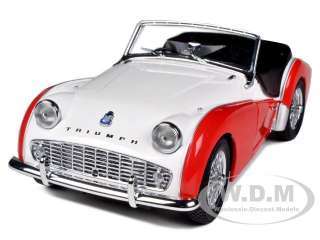 TRIUMPH TR3A WHITE/RED 1/18 DIECAST MODEL CAR BY KYOSHO 08032WR  
