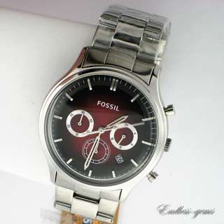 Fossil Mens Watch Ansel FS4675 Red Stainless Chronograph $135 WR 5ATM 