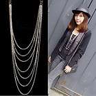 Fashion Silver Multilayer Tassel Pendant Chains Sweater Necklace Women 