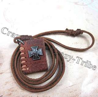 Cross Bible Book pendant Men charm Genuine leather necklace ancientry 