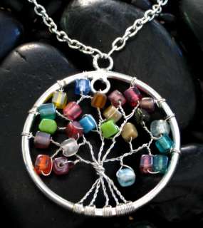JJBZ LARGE TREE OF LIFE BEADED WIRE PENDANT NECKLACE  