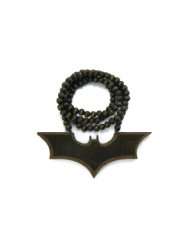 Brown Wooden Batman Logo Pendant with a 36 Inch Beaded Necklace Chain 