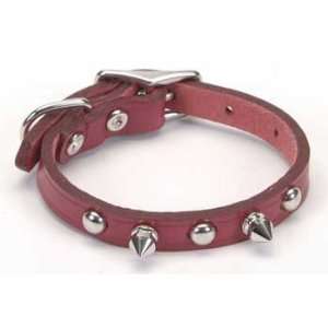   Leather Spike Collar Red,3/8 x 14 Collars & Leashes