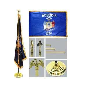  Wisconsin 4ft x 6ft Flag telescoping Flagpole Base and 