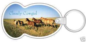      WESTERN CLEARLY COWGIRL RUNNING HORSES SPLIT KEY CHAIN FOB  