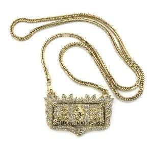  Iced Out LG Hot Dollar $ Pedant w/ 36 Gold Franco Chain 