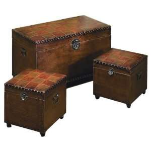  Set/3 London Classic Leather N Wood Chest Trunks: Home 