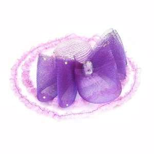   Bow Lacy Ruffle Crystal Fascinator Hair Hat with Two Clips   Lavender