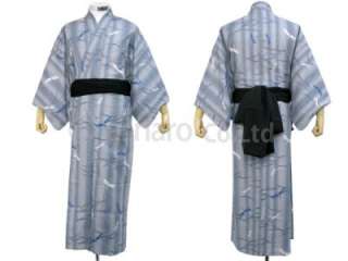 Japanese Mens Gray YUKATA & OBI set TOMBO Pattern M  