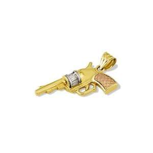    14k White Yellow Rose Gold CZ Pistol Gun Charm Pendant: Jewelry