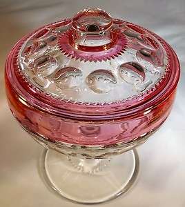 TIFFIN KINGS CROWN RUBY FLASHED FOOTED LARGE COVERED WEDDING BOWL or 