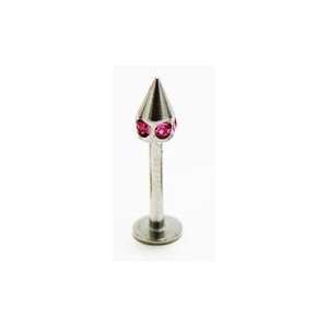  Body Jewelry   Small Spiked Lip Bar with Pink Rhinestones 
