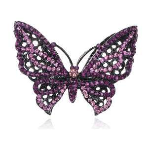   Purple Crystal Rhinestone Big Black Tone Metal Butterfly Ring Jewelry