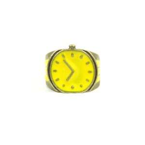 Alarm Clock Ring Size 6 Yellow Watch Retro Mod Vintage Time Teller 