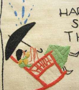 ADORABLE 1930s Sampler WELCOME GUEST ~Hand Embroidered~ Miniature 