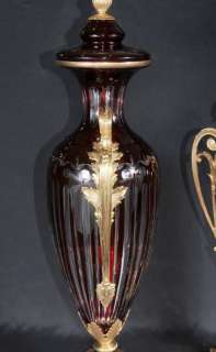 Pair French Empire Crystal Cut Glass Vases Urns  