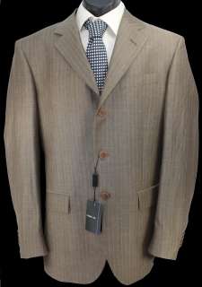 NEW100%AUTH CERRUTI 1881 WOOL BEIG PINSTREPED SUIT 38  