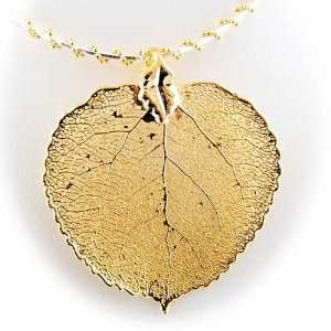 Gold Plated Aspen Real Leaf Sterling Silver Omega Chain Necklace 16 