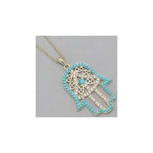 Gold Tone Hamsa (Hands of God) Necklace & Pendant, Religious Jewelry