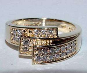 14K Gold Ring 1/2Ct Diamond By Pass 3 Layers Band RARE  