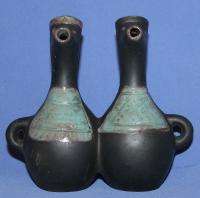 Vintage Islamic Glazed Blackware Pottery Double Pitcher  