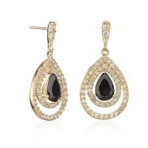    DOUBLE FRAME PEAR SHAPED BLACK CZ EARRINGS: Cheline: Jewelry