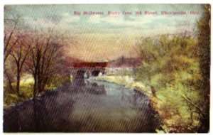 old UHRICHSVILLE Ohio Postcard Tuscarawas TRAIN Bridge  