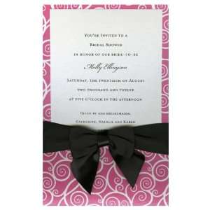  Pink and White Curly Q with Black Bow Pocket Invitations 