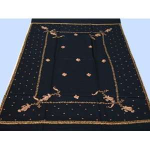  BLACK EMBROIDERY INDIAN SHAWL WRAP CASHMERE PAISLEY