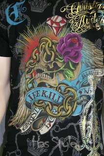 Christian Audigier Hardy Life Kills Skull Rose T Shirt  