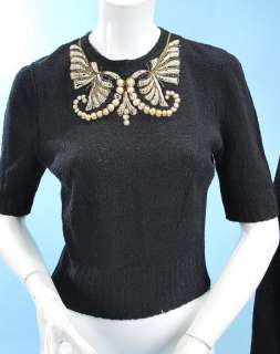 VINTAGE BERGDORF BEADED BOUCLE SWEATER SET RARE  