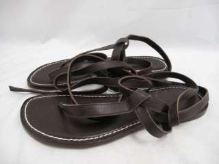 Vintage Couture Bernardo Brown Leather Thong Ankle Wrap Sandals 8 B 