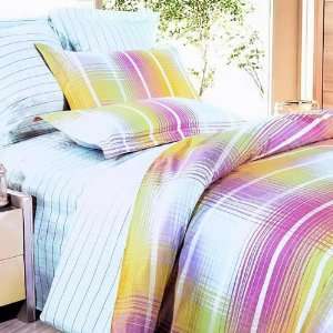   Bedding   [Golden Plaid] 100% Cotton 5PC Comforter Set (Queen Size