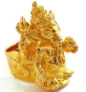 GANESH HINDU LORD ELEPHANT GOD GOLD AMULET RING Sz 7.5  