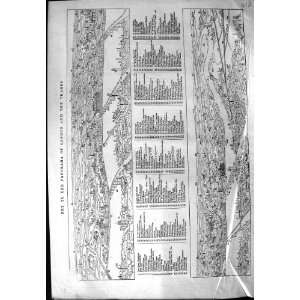   1844 KEY PANORAMA PLAN LONDON RIVER THAMES BUCKINGHAM