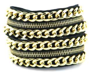 Double Wrap Zipper Bracelet Thick Gold Chain Detailing Double Coated 