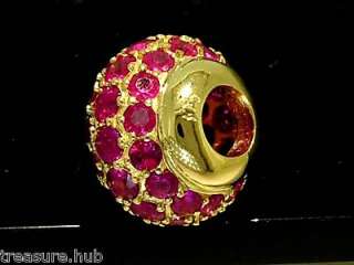 GENUINE 14K 14ct Solid Yellow Gold Natural Ruby LARGE Pave set Bead