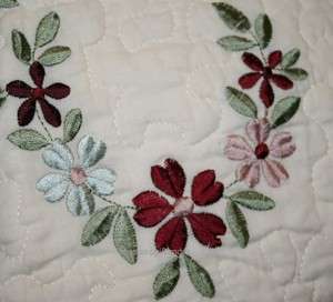 Terrace TWIN Quilt Ivory Burgundy Green Pink Embroidered Shabby 