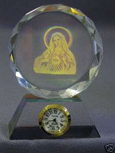 NEW VIRGIN MARY MADONNA HOLOGRAM CRYSTAL TABLE CLOCK  
