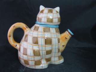 Sakura Debbie Mumm Cat Mouse Plaid Paw Prints Teapot  