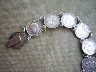 Vintage Silver Threepenny Bit Coin Bracelet   c1890 to 1941  