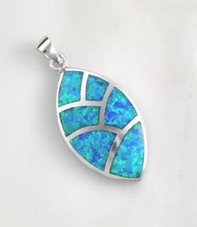 Sterling Silver Blue Opal Leaf Shape Necklace Pendant  
