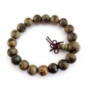    Green Sandalwood 10mm Bead Beaded Mala Stretch Bracelet: Jewelry