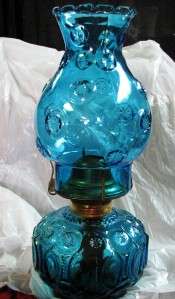 COLONIAL BLUE MOON & STAR OIL LAMP WITH GLOBE & WICK  