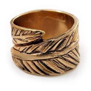  Burn Gold Leaf Wrap Band Ring   size 7: Jewelry