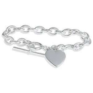  Ladies Sterling Silver Heart Tag Toggle Bracelet: Jewelry
