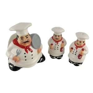   Funny Fat Chef Ceramic Table Set Napkin Holder Shakers