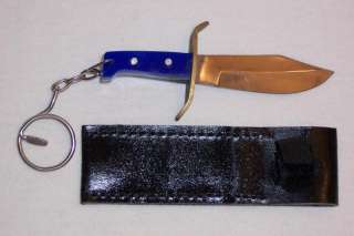 BLUE MINI BOWIE KNIFE KEYCHAIN WITH LEATHER SHEATH  